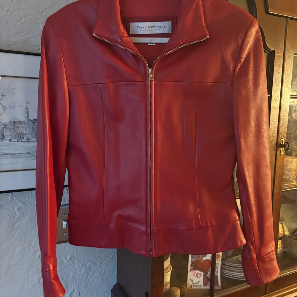 Marc New York Red Leather Zip Jacket